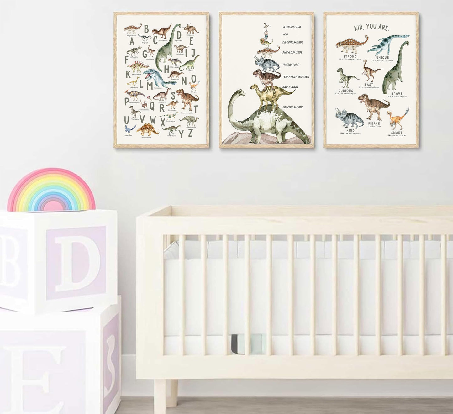 3Pcs Kids Dinosaur Species Wall Art Dinosaur Alphabet Canvas Painting Boys Room Wall Decor Tyrannosaurus Encyclopedia Educational Posters Prints Teen Cool Pictures for Home Classroom Nursery Unframed