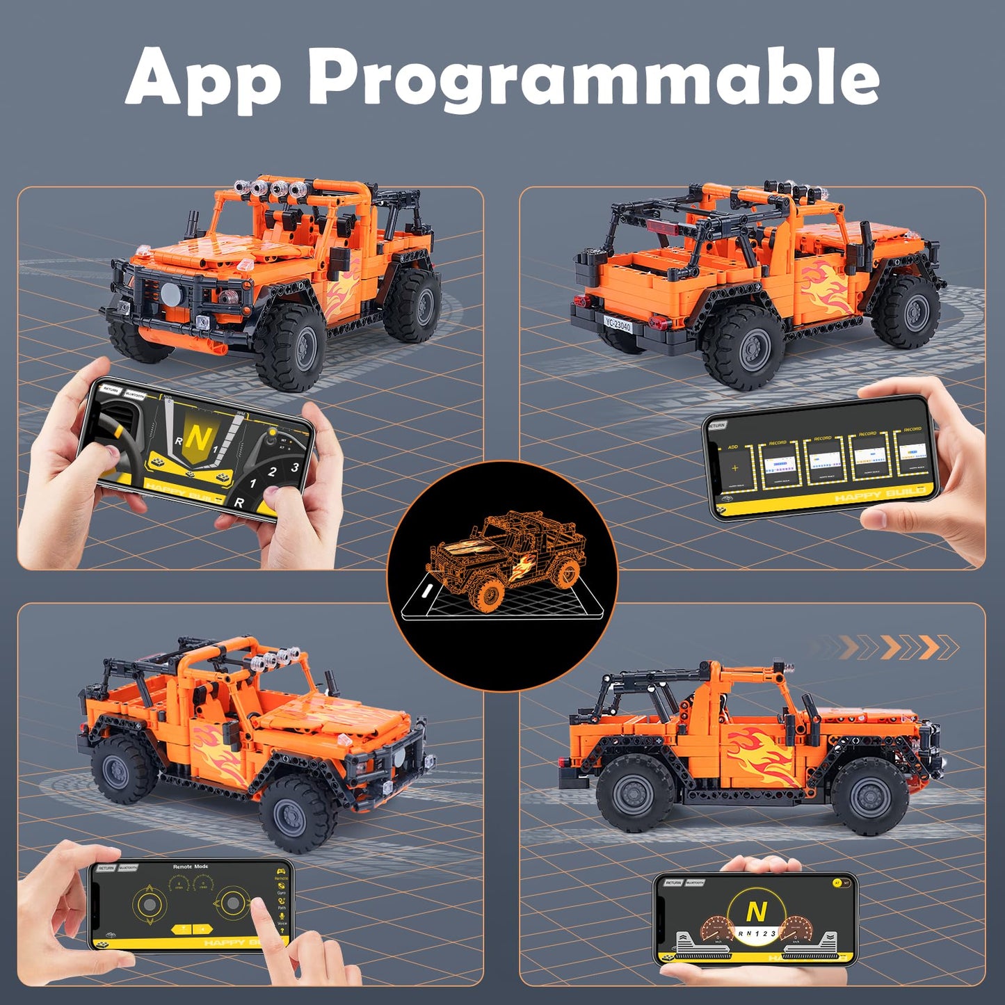 VERTOY STEM Building Car Toys for Kids Boys - Remote & APP Control Block Set, Birthday Gifts for Age 8-12 13+ Year Old, Bigger Orange Model(740+ pcs)
