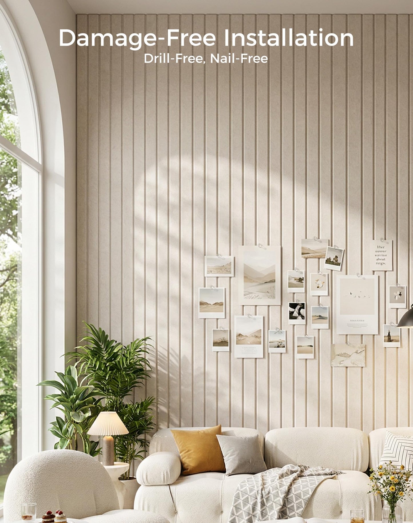 Aothia 12-Pack Felt Bulletin Board Tiles 48"x36", Modular Pin Board for Smooth Walls, Cork Board Alternative for Notes & Photos, 0.35" Thick, 70 Adhesive Tabs & 40 Pins, Oatmeal