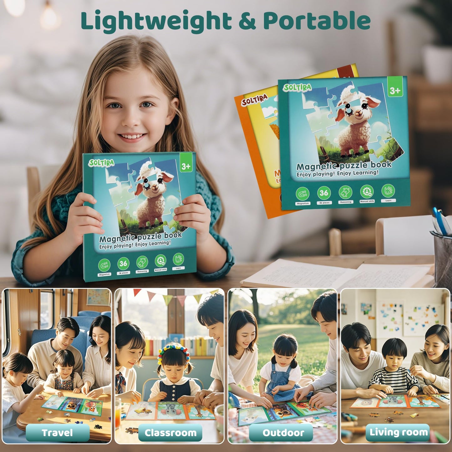 Magnetic Puzzles for Toddlers 3-5 2PK-72PCS-6 Animal Themes Magnetic Puzzles for Kids 4-6 Travel Puzzle for Airplane/Car/Road Trip/Gift Toys for 3 4 5 6 Year Old Girls and Boys
