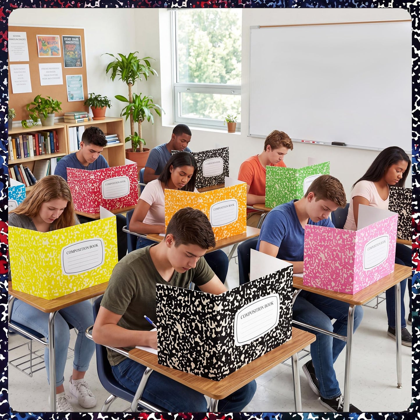 Poola Voidra 24 Pcs Composition Desk Dividers for Students Cardboard Privacy Folders Testing Privacy Classroom Boards for Desk Back to School Teacher Office Study Supplies (Colorful Composition)
