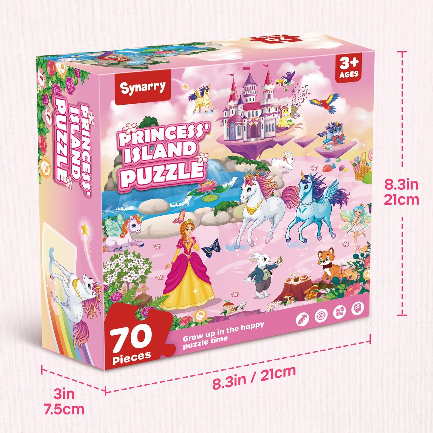 SYNARRY Unicorn Princess Mermaid Fairy Floor Puzzle for Kids Ages 3-5, Large 70 Piece Wooden Puzzle for Kids Ages 4-6, Preschool Toys Gifts for 3 4 5 6 7 8 Years Old Boys Girls Children
