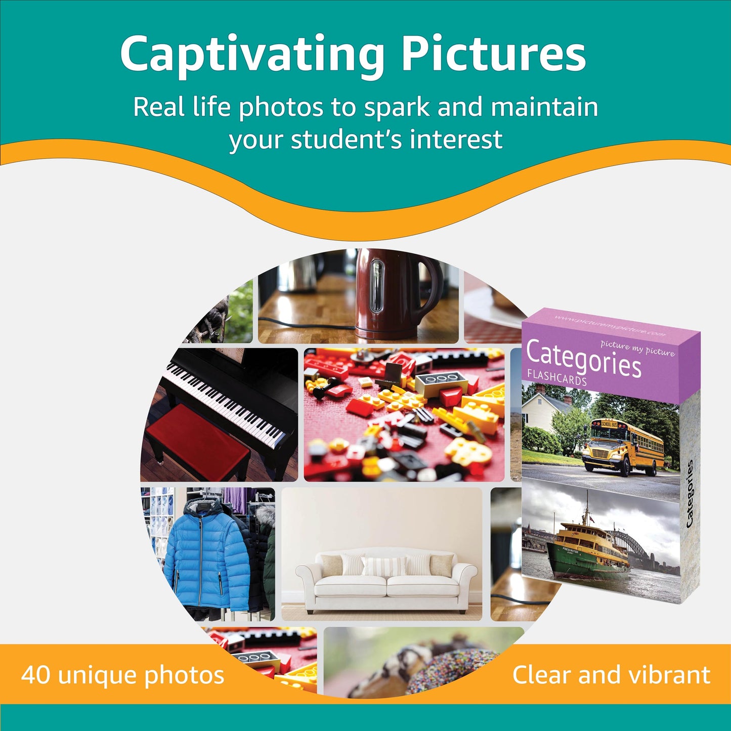 Picture My Picture Categories Flash Card Set – Speech Therapy Tool for Vocabulary, Communication & Thinking, Scratch-Resistant with Activity Guide, Suitable for Education, ESL & ABA – Set of 40