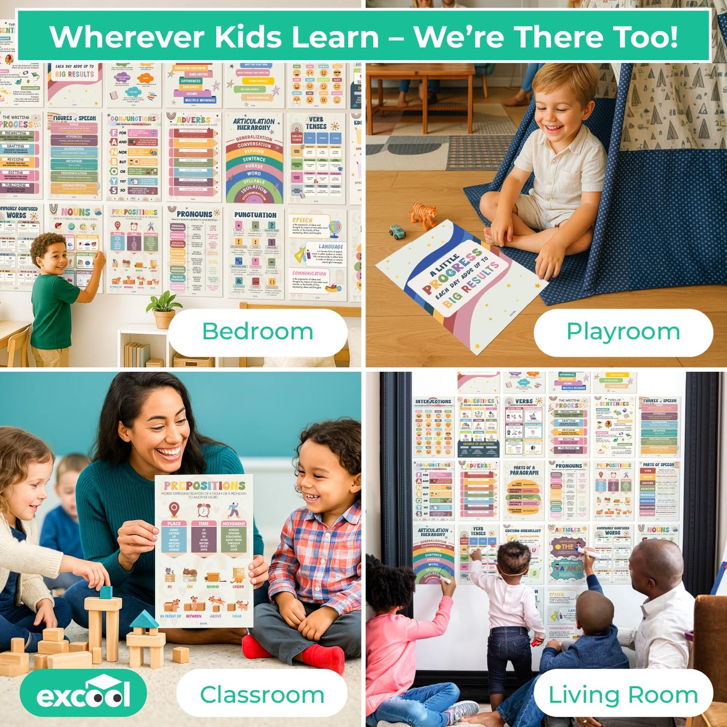 EXCOOL CLUB Boho Parts Of Speech Posters For Classroom Decor - 24 English Grammar Posters For Elementary, Ela Poster For Middle School Classroom Must Haves, Language Arts Teacher Supplies (11x17')
