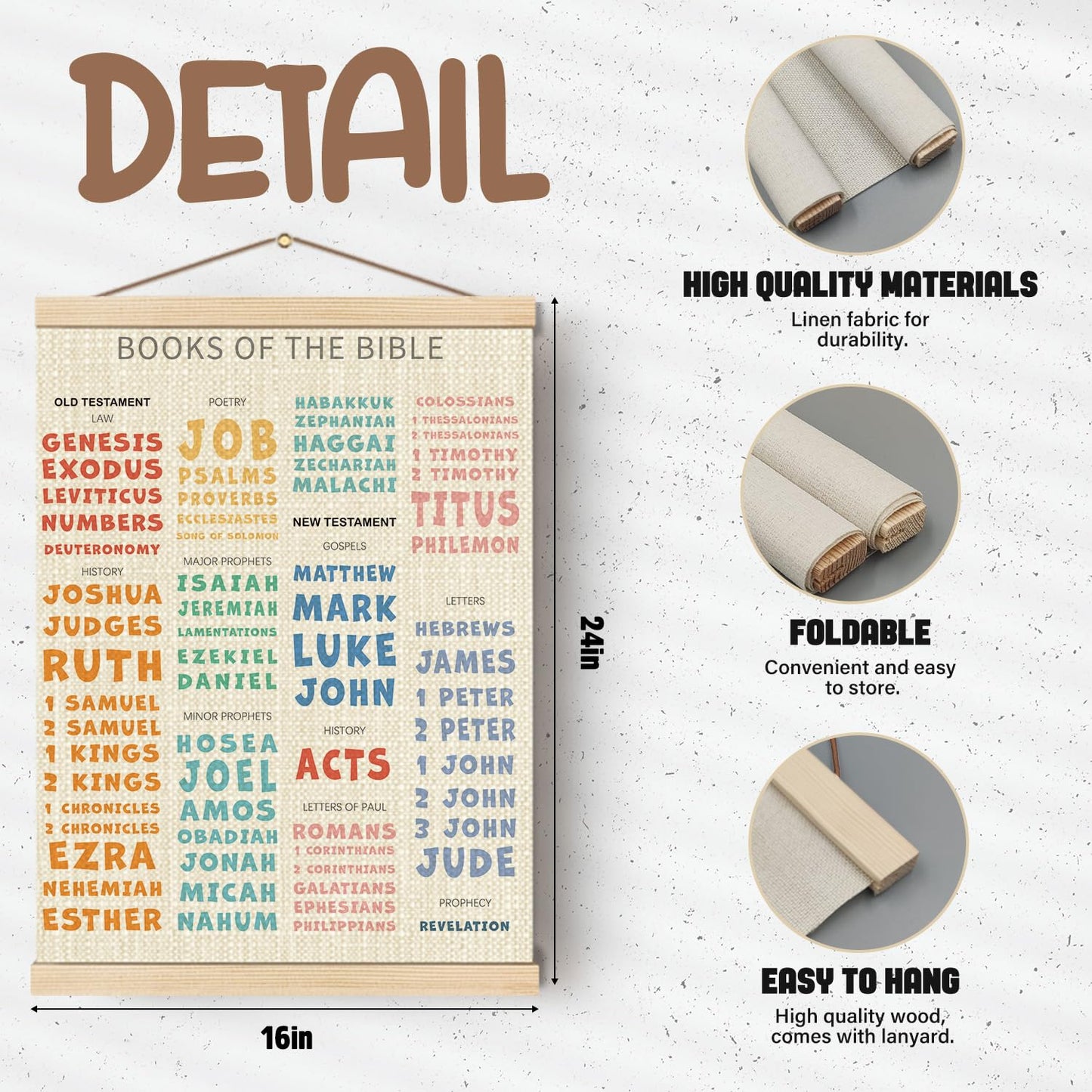 Boat Wades Bible Books Wooden Poster Hangers,Books of the Bible Poster Hanger Frame,Homeschool Decor,Christian Educational Verses Hanging Frames Decor for Christian Church Preschool Classroom16x24