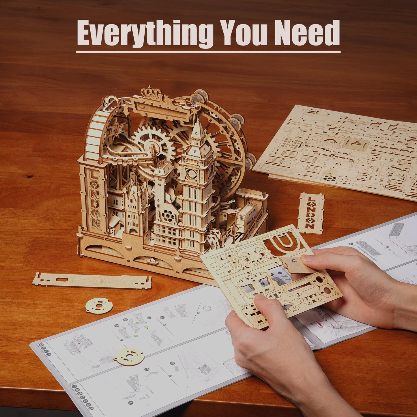ROKR 3D Wooden Marble Run Puzzle for Adults, London Themed Mechanical Model Building Kits, 431 Pcs DIY Construction Toy, Brain Teaser Gift for Teens & Adults