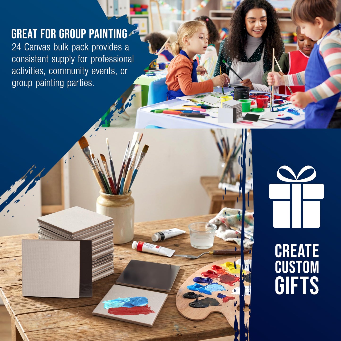 U.S. Art Supply Mini Magnetic Canvas Panels, 24 Pack, 2.5x2.5 Inch, Primed 8 Ounce Heavyweight Cotton, Small Canvases for Painting Acrylic and Watercolor, White Square Flat Canvas Boards