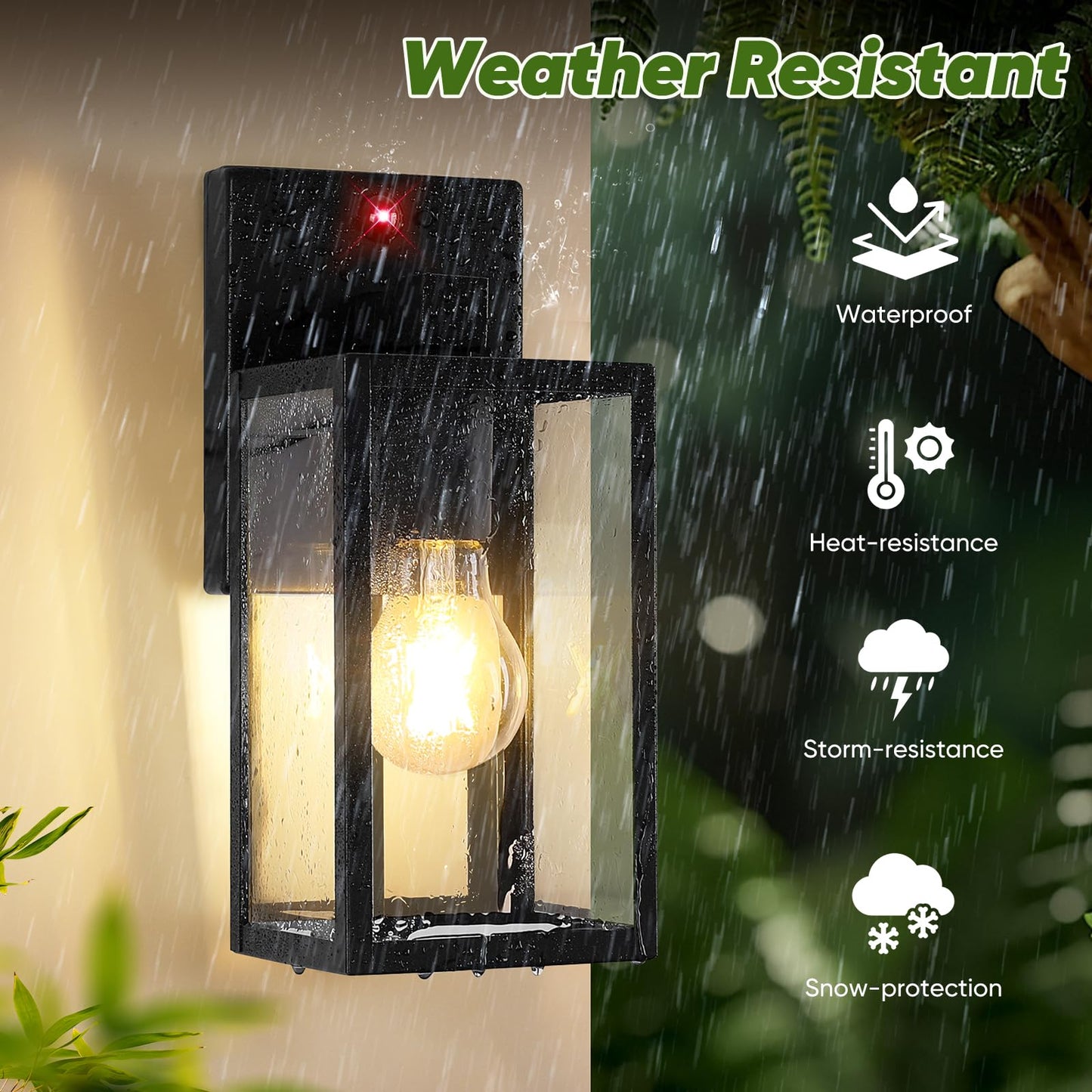 BesLowe 2-Pack Motion Sensor Outdoor Wall Lights, 10.6in, Black, 3 Lighting Modes, Model 1030MR, Dusk to Dawn Sconce Lanterns