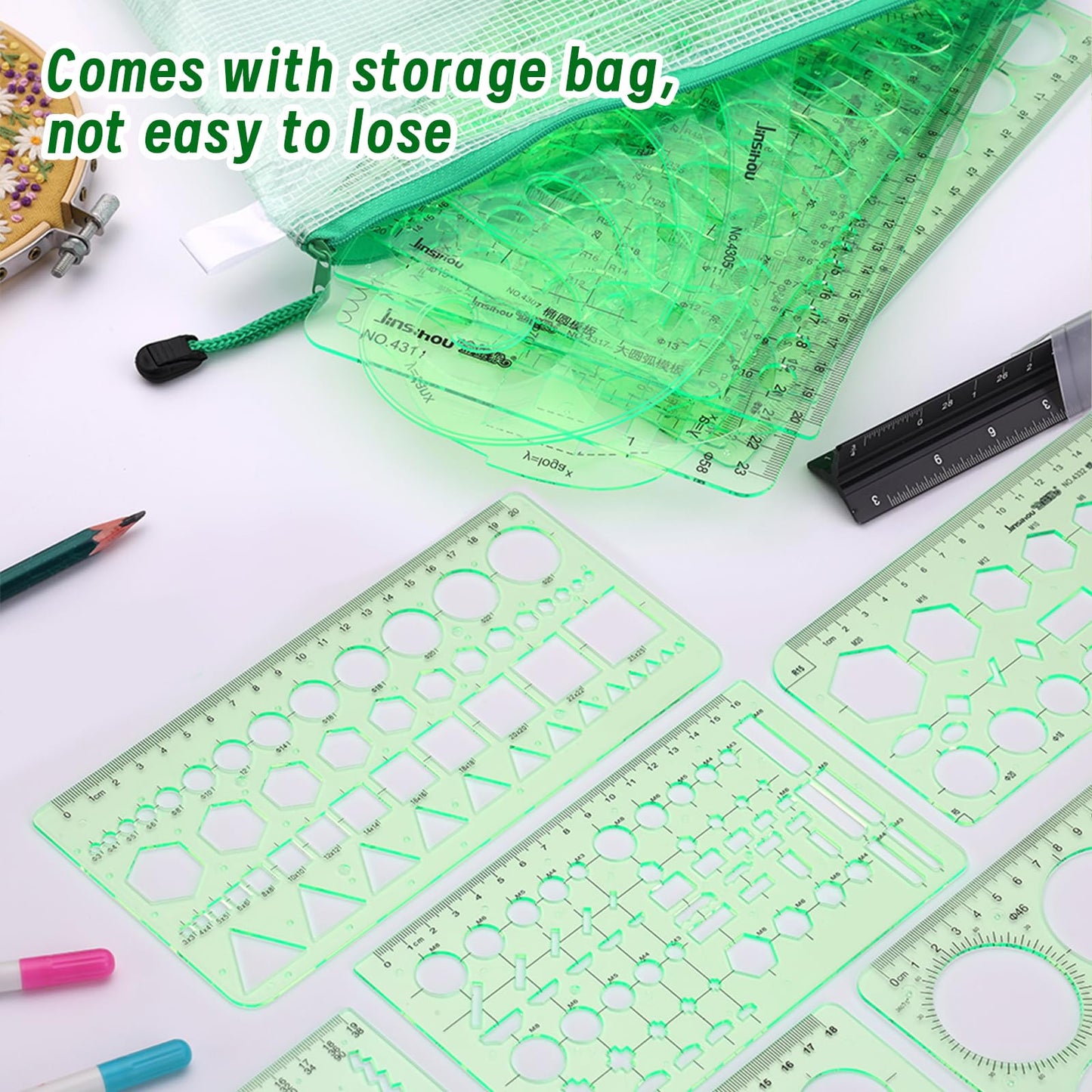 18 Pcs Geometric Drawings Templates, Drawing Stencils, Drawings Tools, Stencils for Drawing, Drafting Stencil with a Storage Bag for Architecture, Studying, Office, Designing