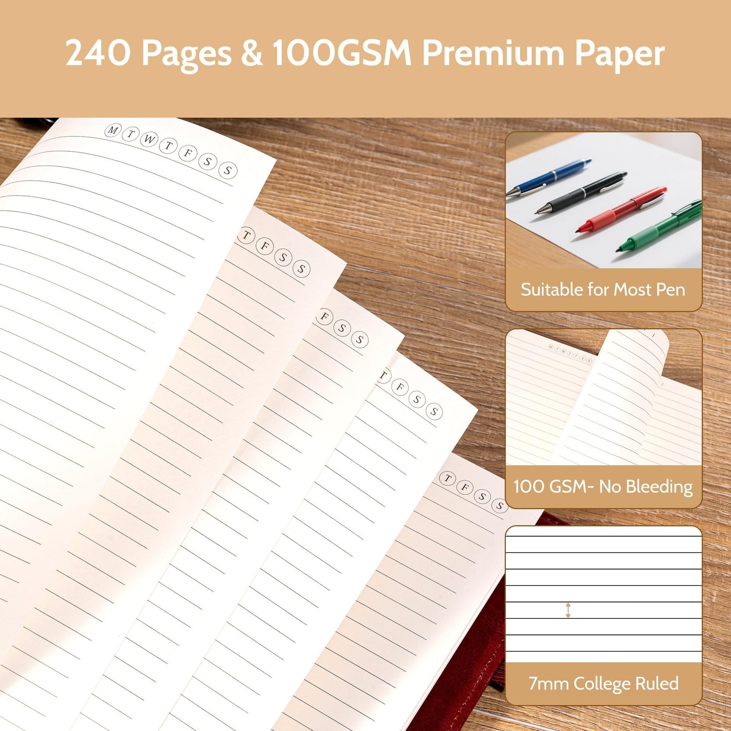 Yoment Refillable Notebooks for Work Discbound: Hardcover Notebook with 5 Subject Removable Dividers Tabs Colleged Ruled Large Journal for Writing Women Men 240 Pages,Dark Red
