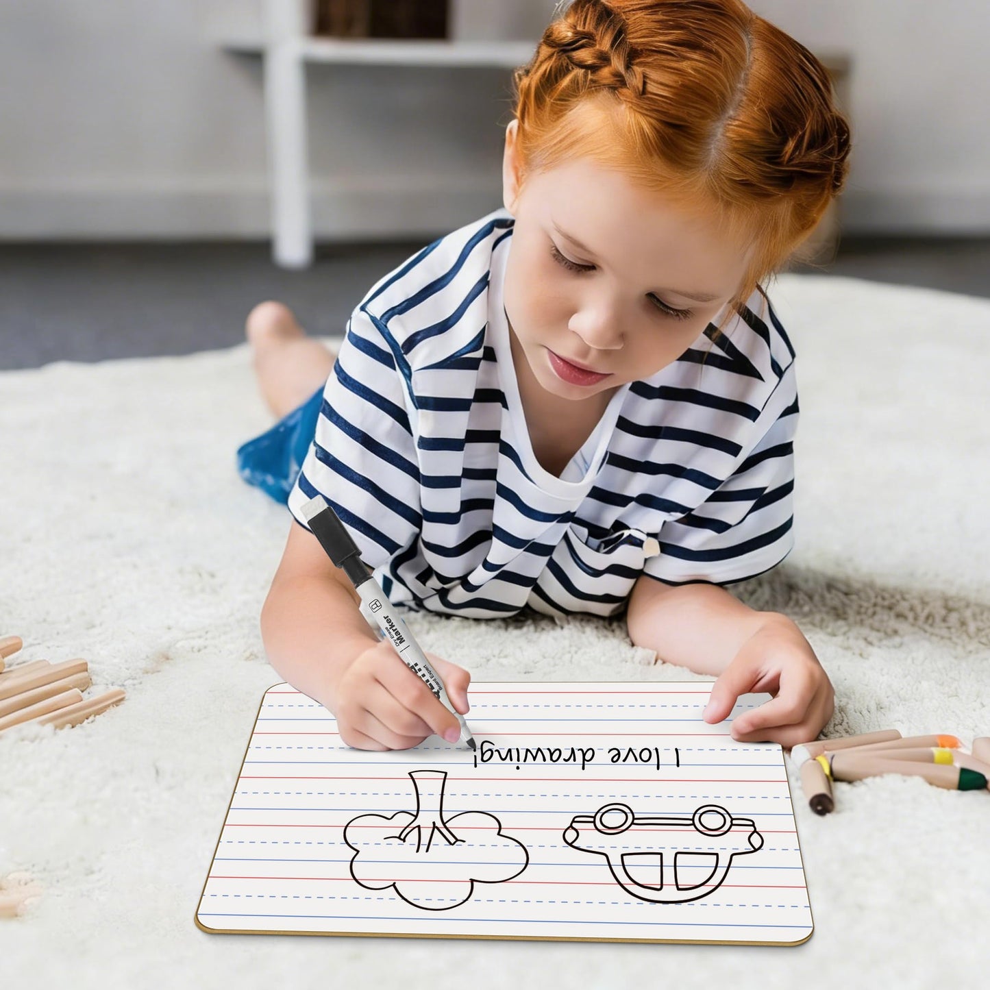 Dry Erase Boards, 24 Pack 9 x 12 Inch Mini Portable Practice White Boards with 24 Markers, 24 Erasers, Double Sided Personal Small Whiteboards with Lines for Kids, Students, Teachers Classroom School