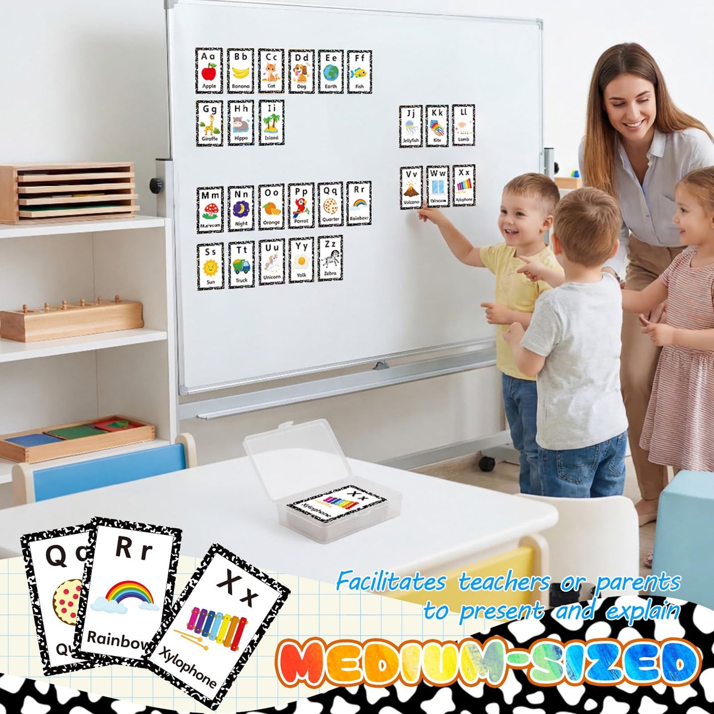 Epakh 26 Pcs Magnetic Alphabet Flash Cards with Storage Box 26 A - Z Letters for Kids, Preschool, ESL, Montessori Learning, Educational Gift for Toddlers, Classroom(Classical)