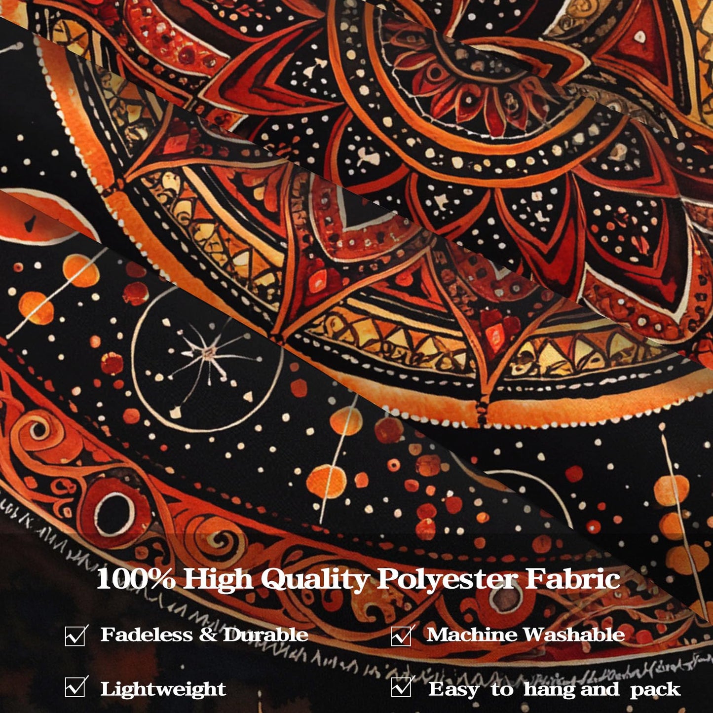Lunerfex Mandala Moon and Stars Tapestry Boho Tapestry for Bedroom Black and Orange Tapestries Wall Hanging Living Room Wall Art and Home Decor 70x90