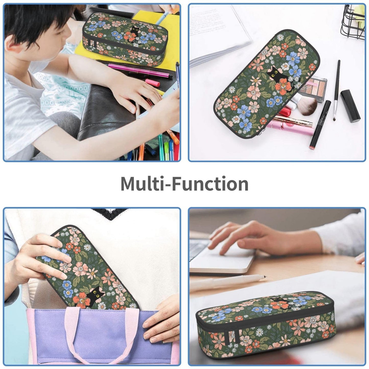 Geoocii Cute Floral Hiden Cat Large Capacity Pencil Case Organizer Pencil Pouch Stationery With Zipper School Supplies Pencil Bag For Girls Boys Teens Adult Office