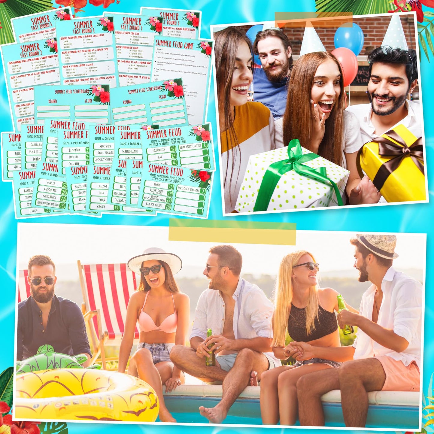 Soulchen Summer Friendly Feud Game with 2 Answer Buzzers, Feud Card for Family Game Night Fun Trivia Quiz for Party Office Class Groups Team Building