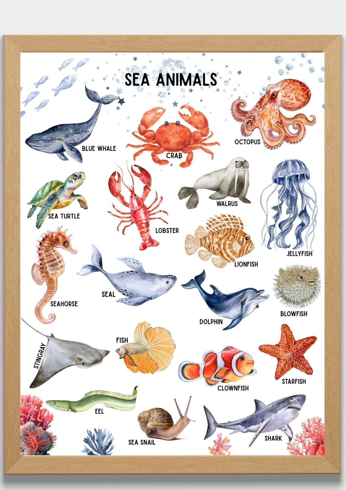 Educational Animal Poster, Preschool Wall Decor for Toddlers Set of 7 Unframed (8''x10'') Kindergarten School, Nursery,Farm, Sea, Desert, Woodland, Arctic Animals & Insects for Kids Room Decor