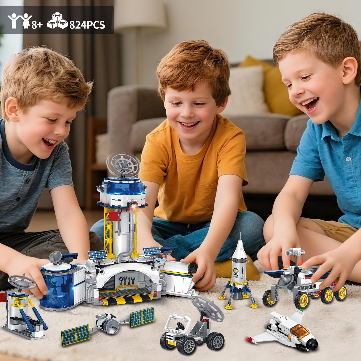Sitodier Space Station and Rocket Launch Building Blocks Set, Space Exploration Toy for Creative Role Play, Explore Moon Bace Adventure Toy 1 Big and 6 Small Models for Kids Boys 7 8 9 10 11 12 13 14