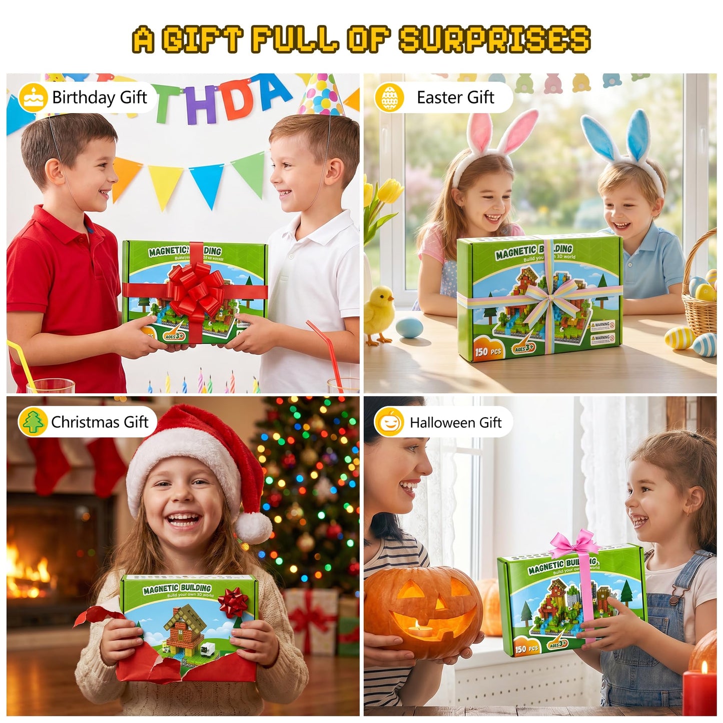 Fitrobust 150PCS Magnetic Blocks, Magnetic Building Blocks, 0.78in Magnetic Building, STEM Game Stacking Toys for Kids, Birthday Gifts for Boys and Girls Age 3+ Years Old