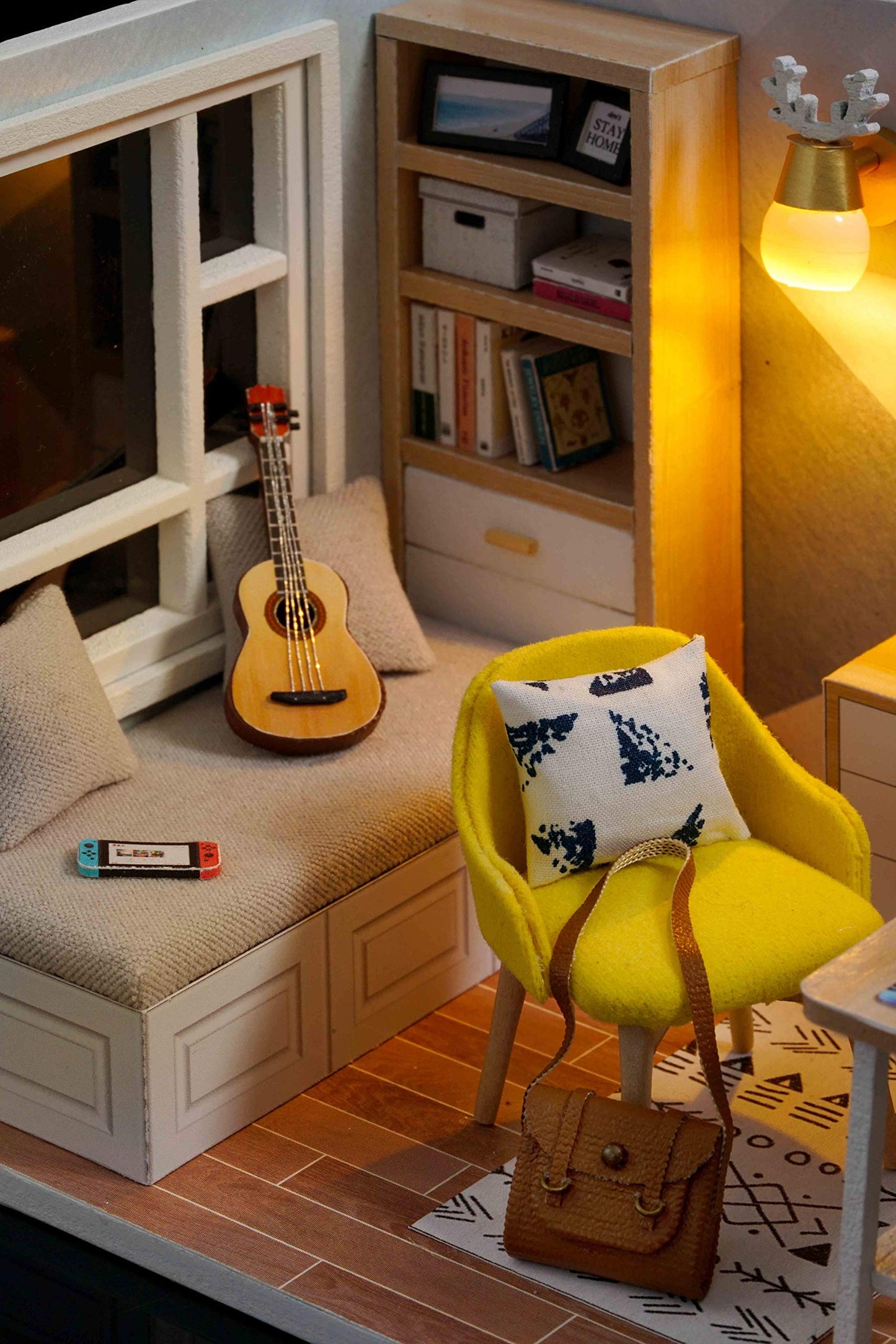 CUTEROOM DIY Doll Room Miniature Furniture Wooden House Kit - Wooden Dolls House Kit with Dust Cover & LED Light and Accessories - QT Series Dollhouse