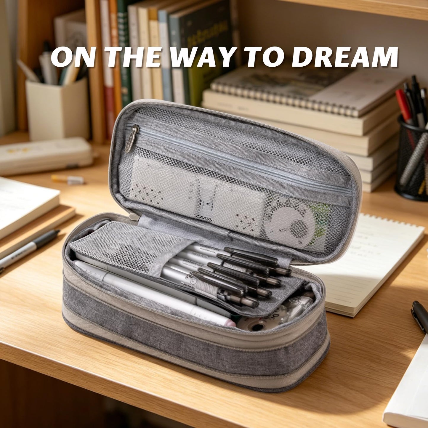 EASTHILL Big Capacity Pencil Pen Case Office College School Large Storage High Capacity Bag Pouch Holder Box Organizer (Gray)