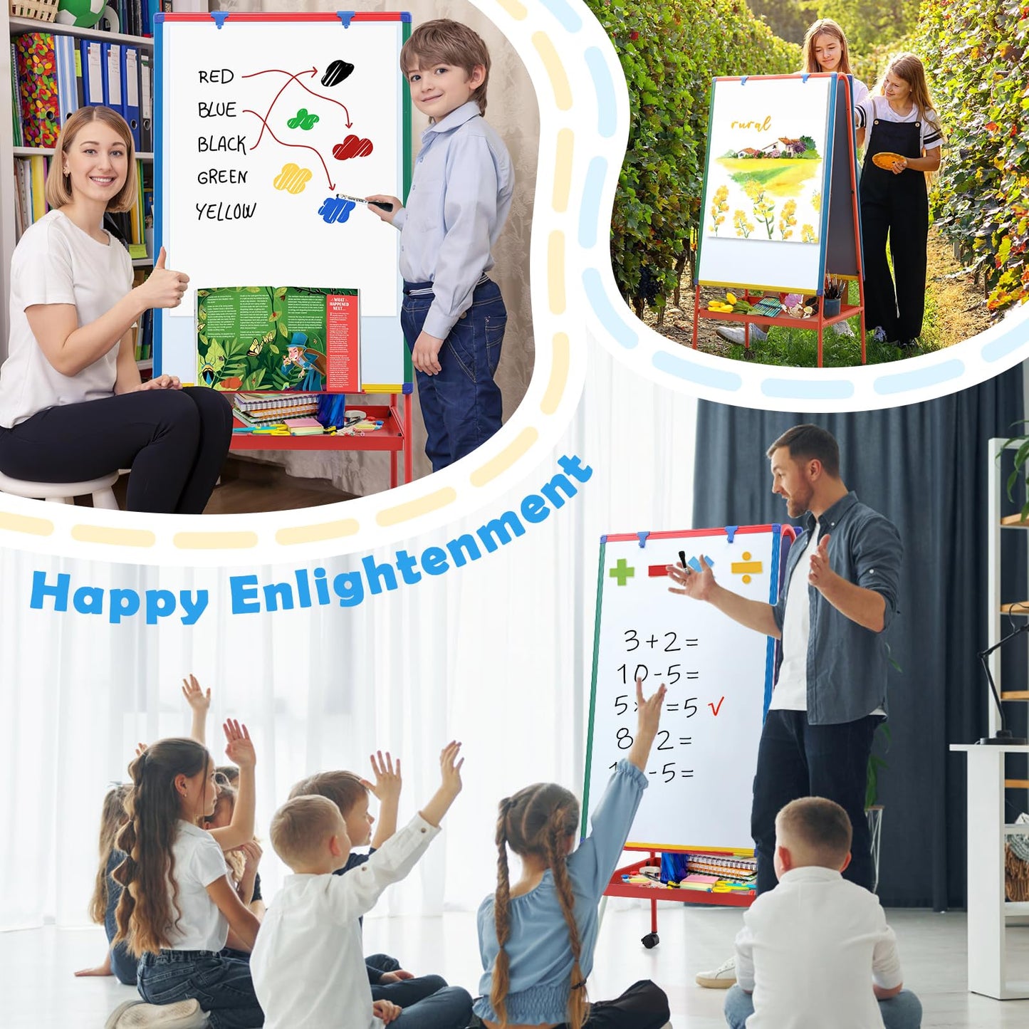 Mobile Dry Erase Board with Stand - 64.4" H Double Sided Portable Rolling Whiteboard Kids Easel for Classroom,Height Adjustable Magnetic White Board on Wheels for Home,School,36x24 inches