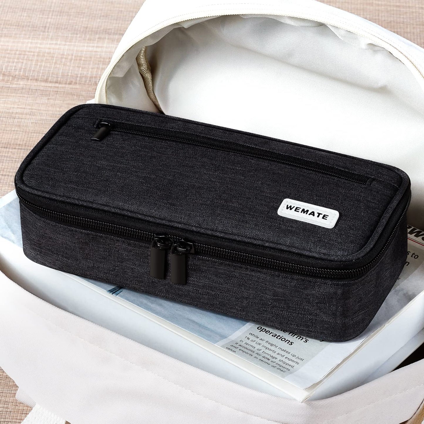 WEMATE Back to School Pencil Case - Large Pencil Pouch with Zipper Organizer for College, High School, Cute Waterproof Pencil Bag, Pencil Box for Teachers Black