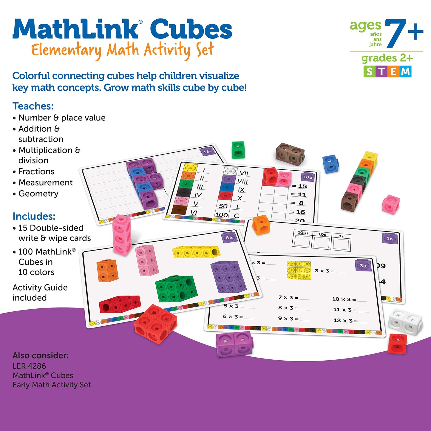 Learning Resources MathLink Cubes Elementary Math Activity Set - Math Manipulatives for Elementary School, 1st Grade Learning & Education Toys, Counting Blocks for Classroom Centers and Homeschool