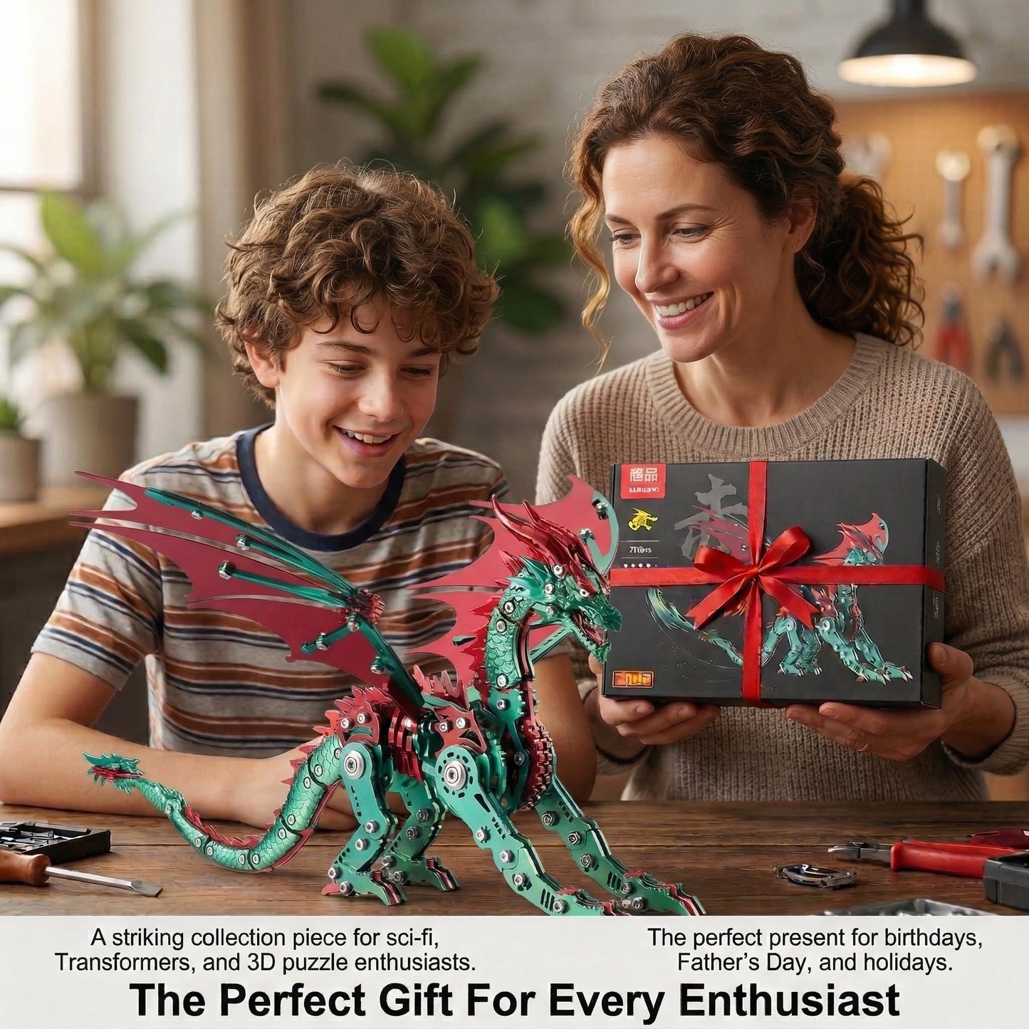 3D Metal Dragon Model Kit for Adults, Mechanical Pterosaur Puzzle, DIY Assembly Steel Model, Challenging Building Kit, Unique Gift for Men Desk Decor