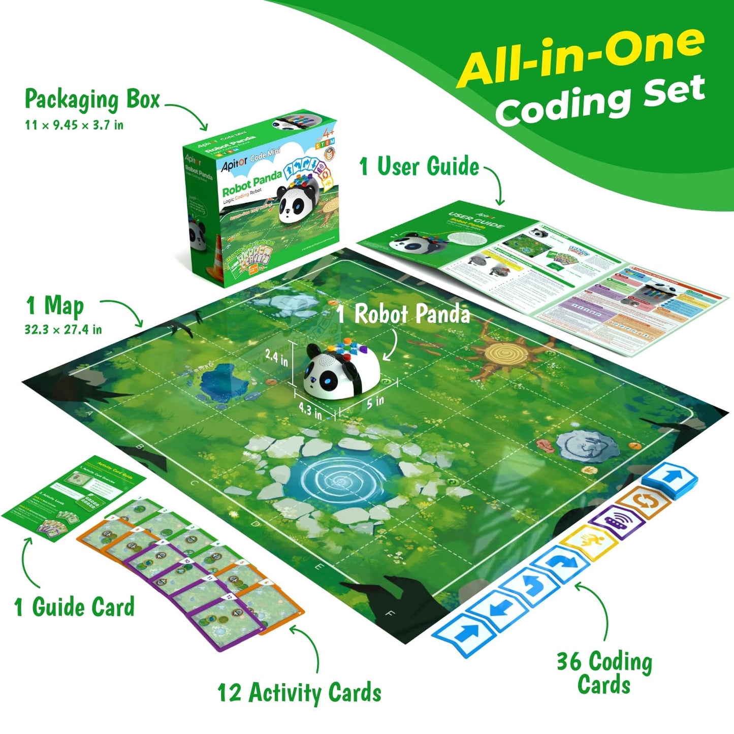 Apitor Robot Panda Coding Robot Activity Set - 48 Pieces, Screen-Free STEM Learning Toy with Smart Sensing & Loops, Educational Programming Gift for Kids Ages 4-5
