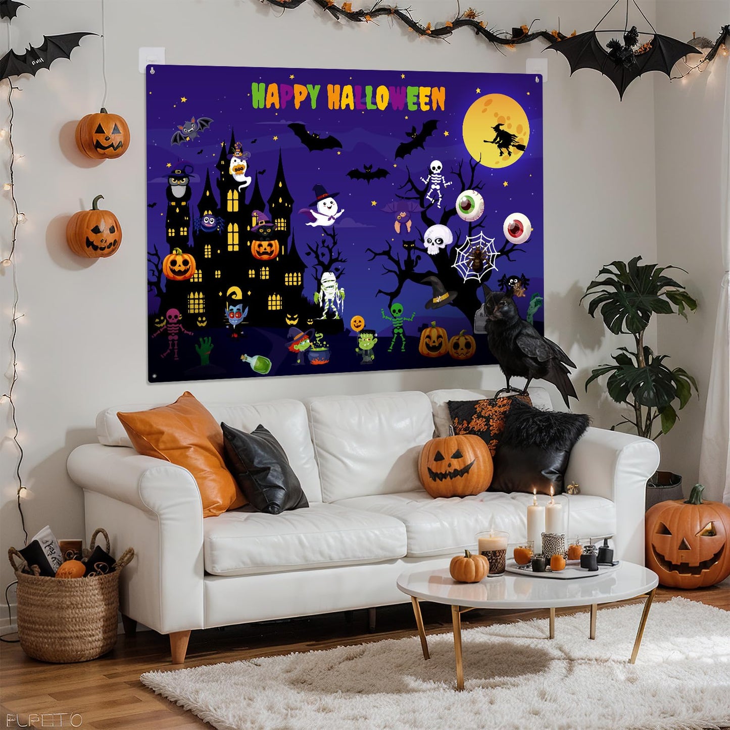 MiniInflat Halloween Felt Board 3.4FT 35 Pcs Happy Halloween Felt Story Board Haunted House DIY Craft Project Scary Pumpkin Ghost Storytelling Hanging Ornament for Trick or Treat Gift (35, House)