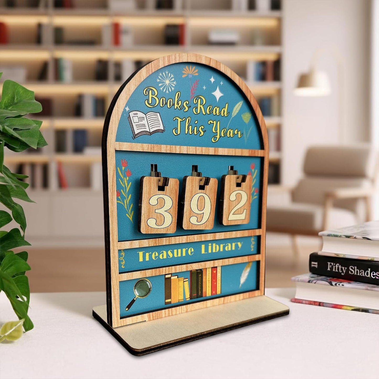 Reading Tracker Counter Sign, Wooden Books Read This Year Display, Book Lover Gift for Librarian, Reader, Teacher, Women, Wall and Table Decor for Home Library, Teachers, Book Lovers(light blue)