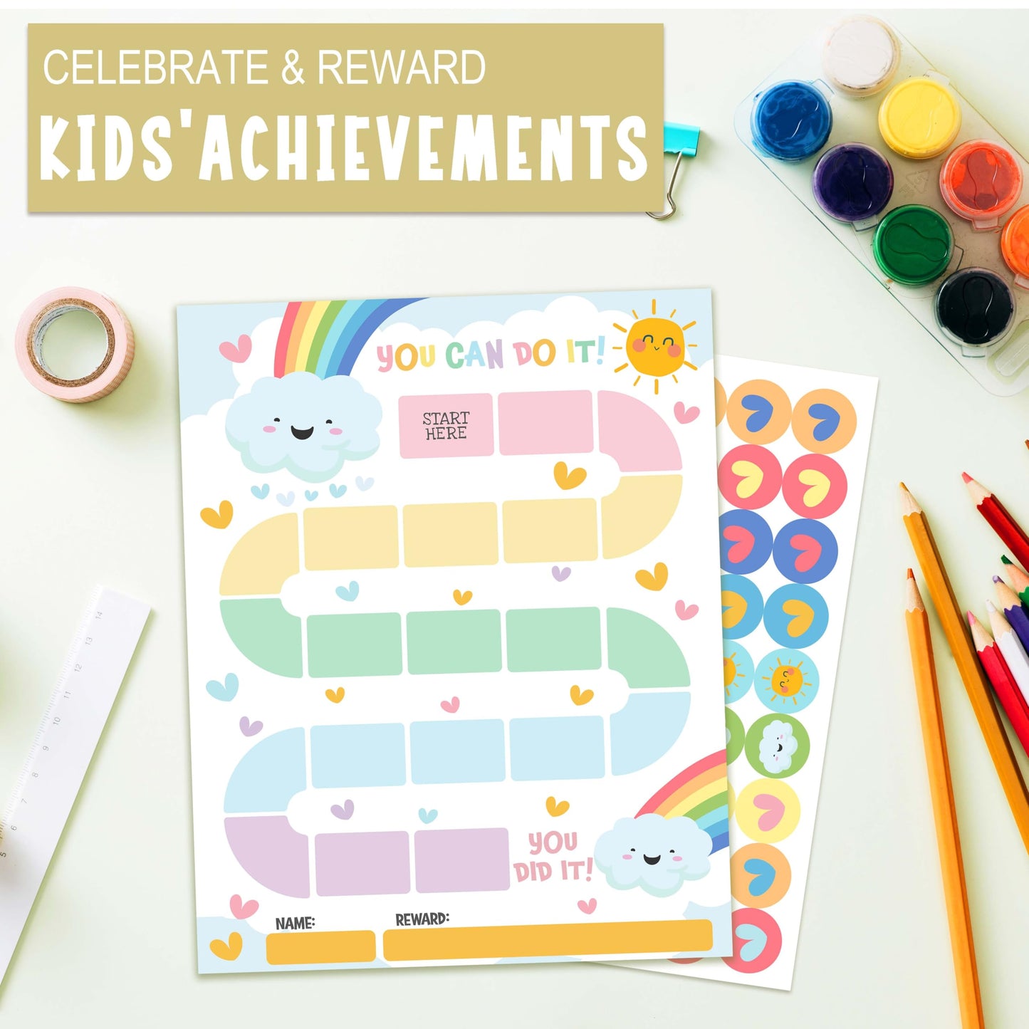 20 Rainbow Reward Chart with 432 Round Stickers, Incentive Behavior Chart for Kids at Home Classroom, Kids Routine Daily Chore Sticker Chart-B16