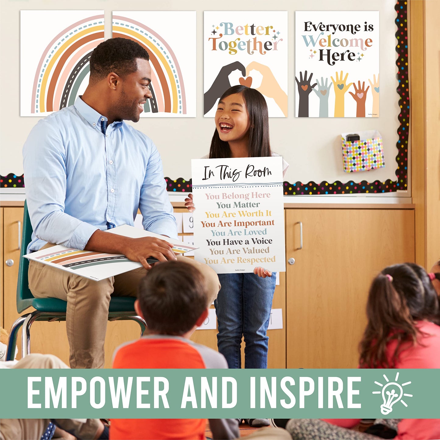 Hadley Designs Diversity Posters For Classroom Elementary –6 Inclusive Everyone Is Welcome Classroom Decor, Safe Space Sign Preschool Kindness Posters For Classrooms, Boho Multicultural Poster