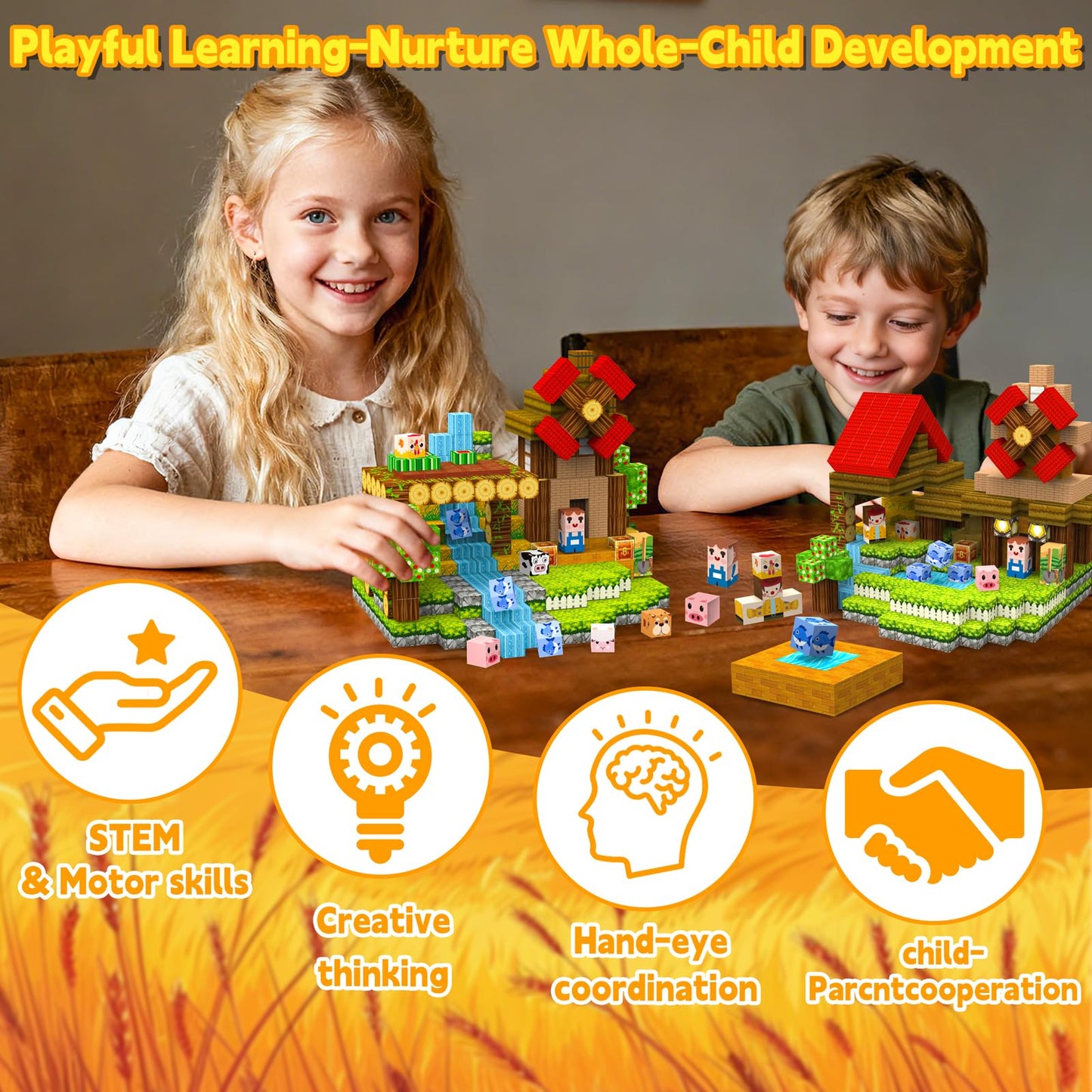 Gryxpox 200 PCS 0.8in Magnetic Blocks Set,Magnetic Building Blocks Cubes, Build Forest World Set,Stacking Magnets, STEM Sensory Toys for Ages 3+ Toddlers Kids Girl Boys Easter Birthday Gifts