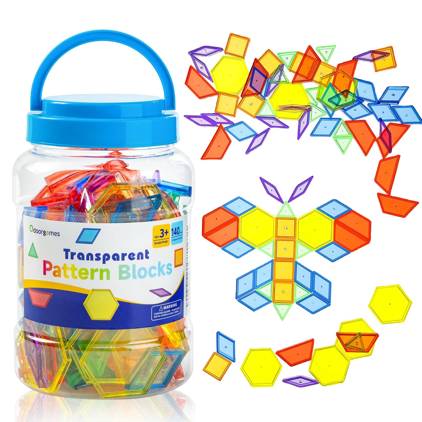 Odoorgames 140 Pcs Translucent Pattern Blocks - Educational Light Table Manipulatives and Accessories - Fun and Engaging Geometric Shapes