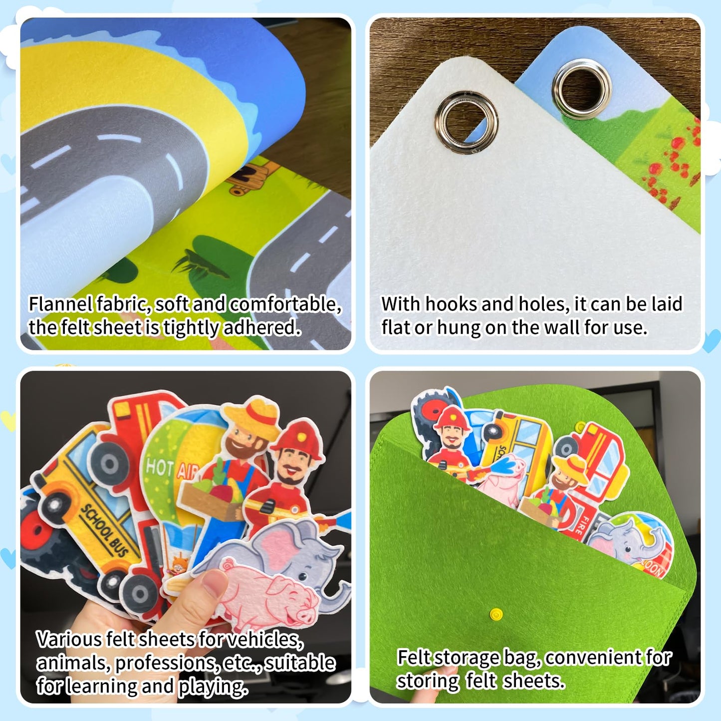 Transportation Felt Story Board Set ,40*28in Flannel Board for Wall ,95 Felt Pieces,Preschool Storytelling ,Vehicles,Career Image Dress-Up,Zoo Learning Interactive,for 3 years +,Gift for Toddlers