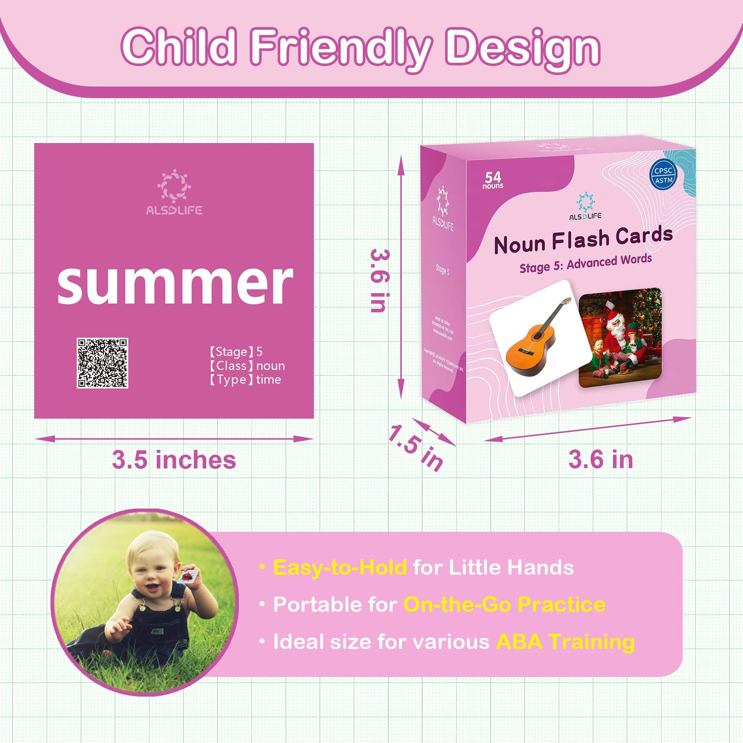 ALSOLIFE 54 Advanced Word Noun Flash Cards for Kids 3-5, Vocabulary Cards with Pictures, | Toddler Flash Cards for Learning English Words| Seasons flashcards| ABA Therapy & Speech Therapy Materials