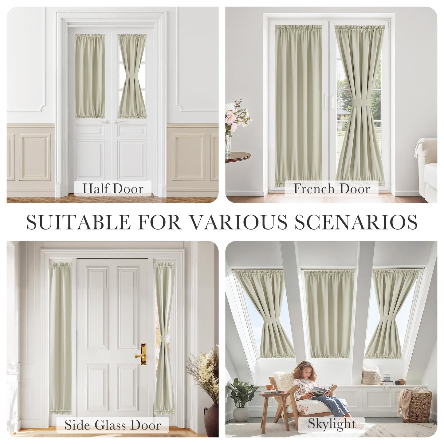 PONY DANCE Beige Back Door Curtains for Door Window, 100% Blackout Dual Rod Pocket Privacy French Curtain for Kitchen, Thermal Insulated Small Window Drapes for Classroom, W25 x L40, 1 Panel