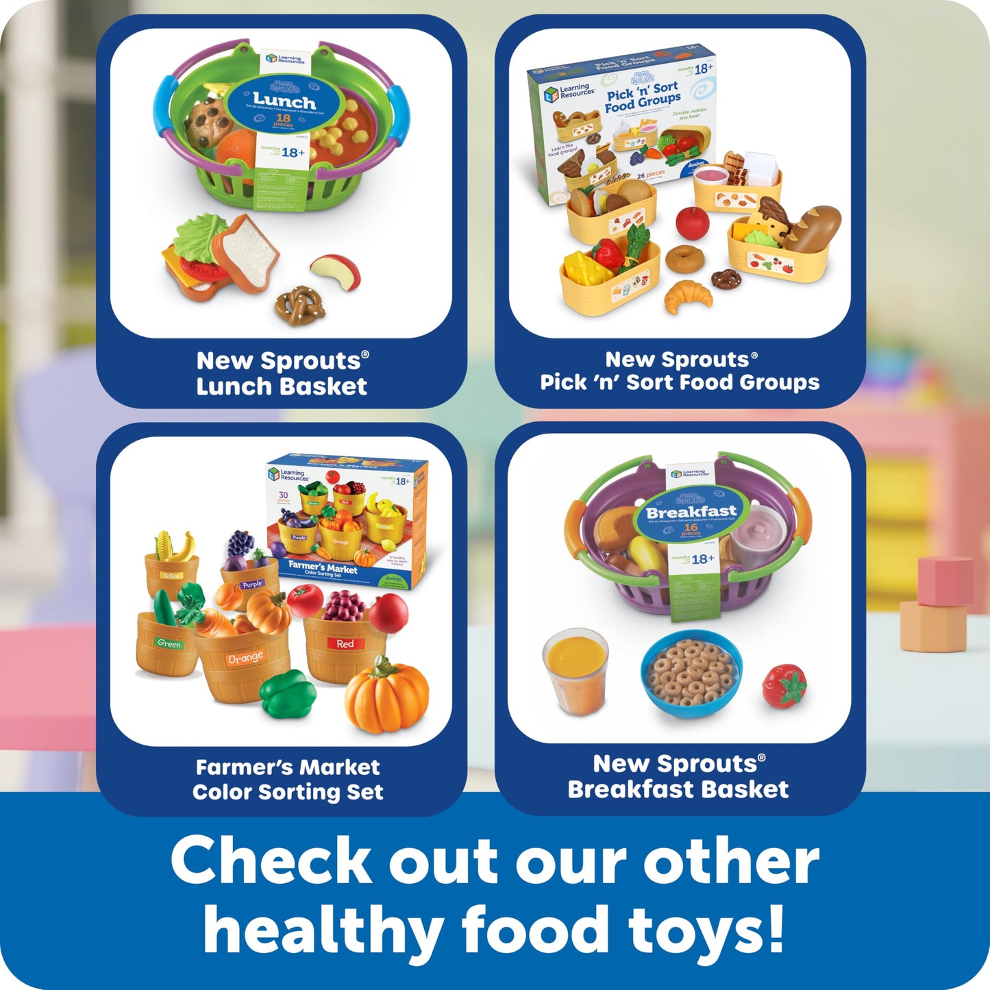 Learning Resources New Sprouts Breakfast Foods Basket - 16 Pieces, Ages 18+ months Pretend Play Food for Toddlers, Toddler Kitchen Toys, Preschool Learning Toys