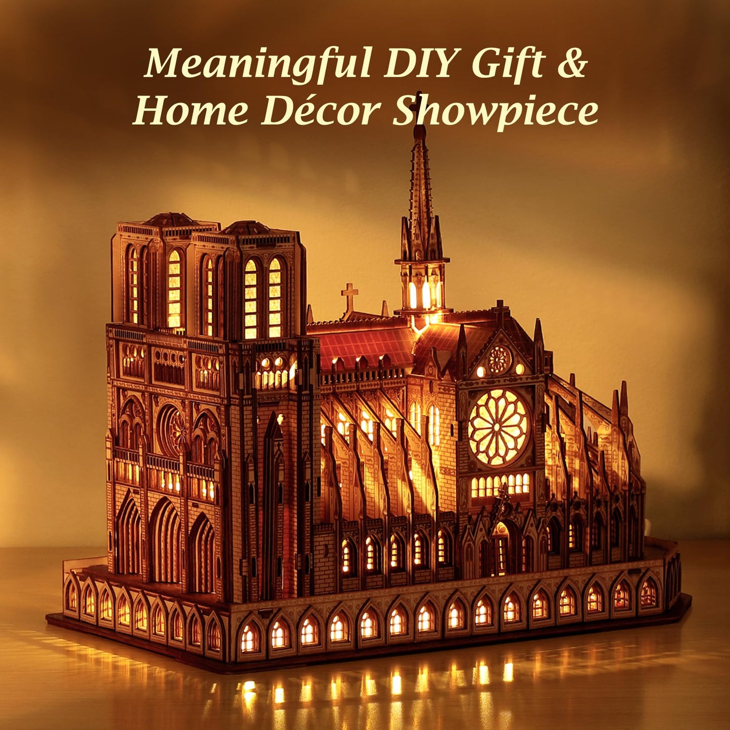 FUNPOLA LED 3D Wood Puzzle - Notre Dame de Paris Architecture Model-Night Edition with LED Lighting- DIY Building Model Craft Kit, Architecture Building Set