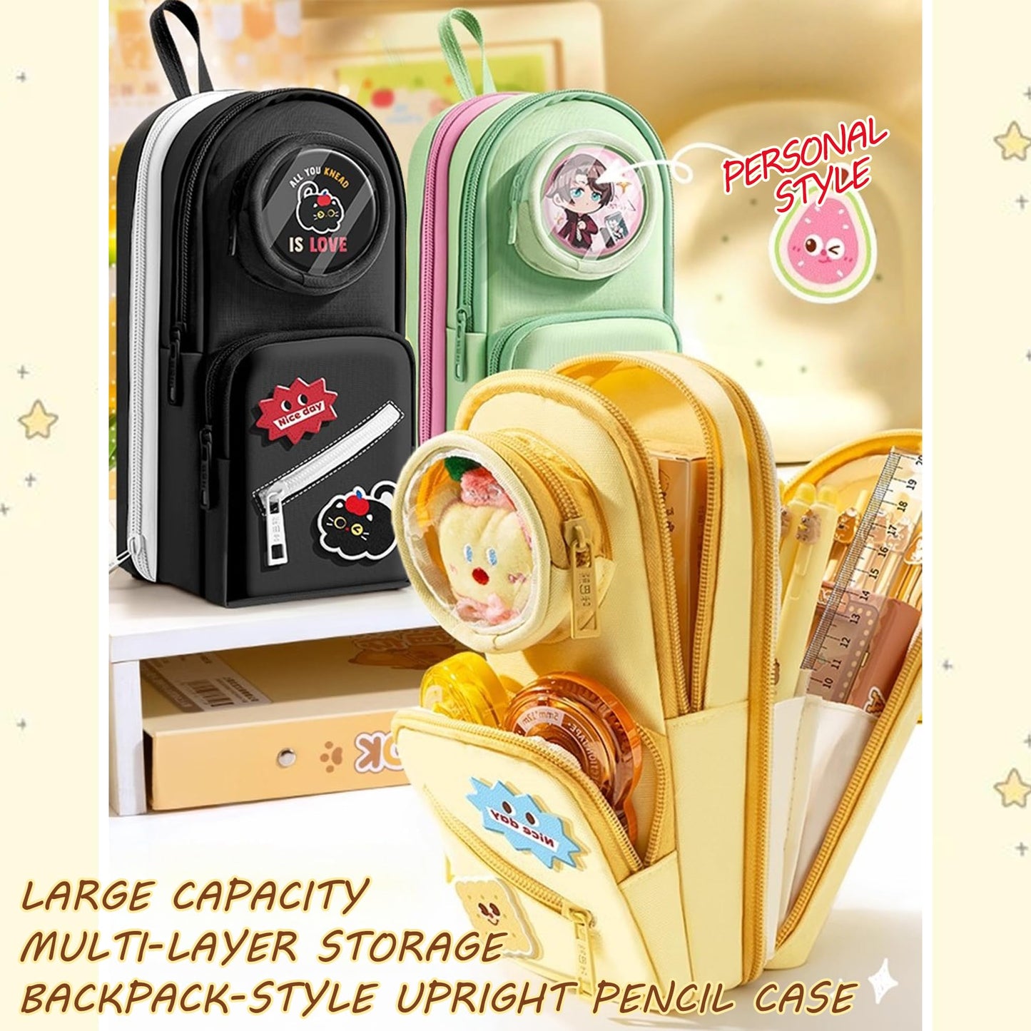 UINSUE Mini Backpack Pencil Case Art Marker Storage Canvas Makeup Pocket Small Gadget Bag Organizer Random Free of Highlighters (BLACK -CAT)