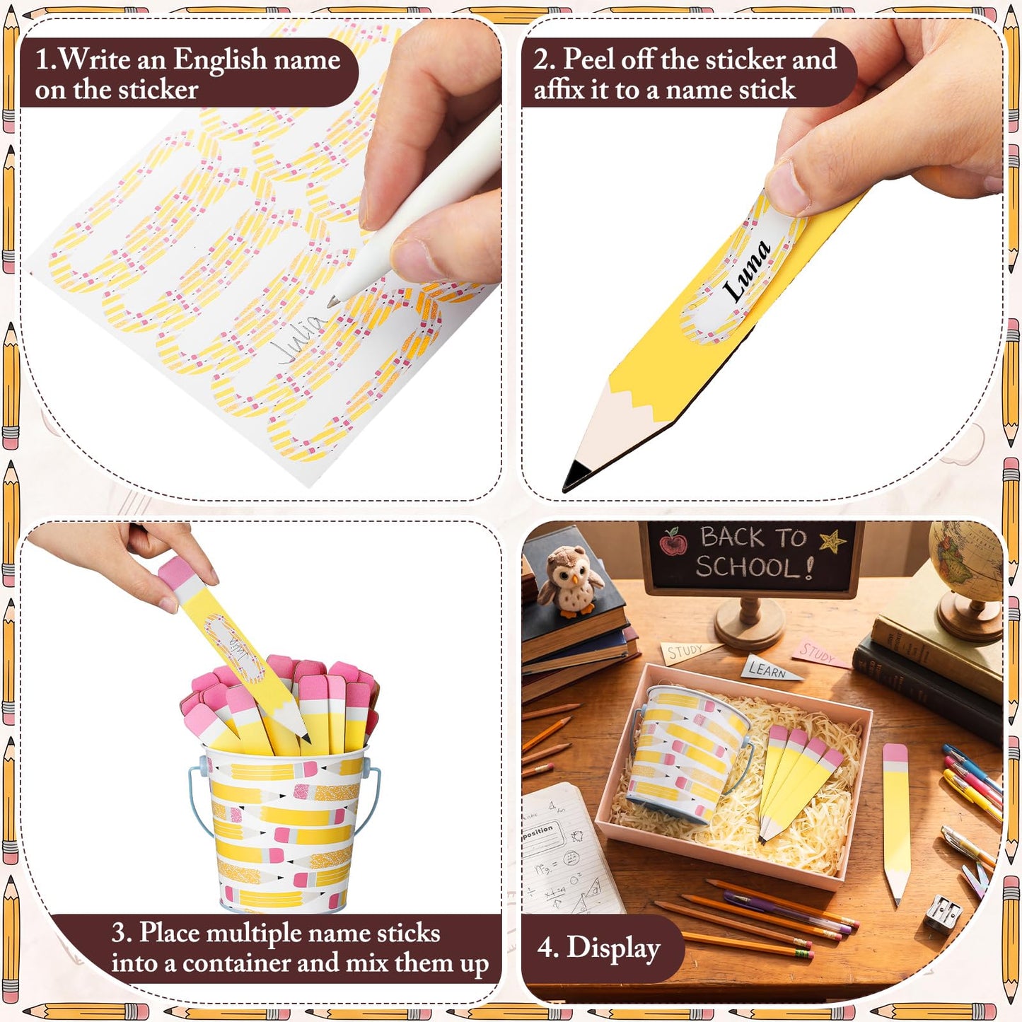 ReliThick 101 Pcs Pencil Flip Name Sticks with Metal Buckets Back to School Talking Sticks with Metal Holder Set for Classroom Management Tool Teacher Essentials Educational Activities