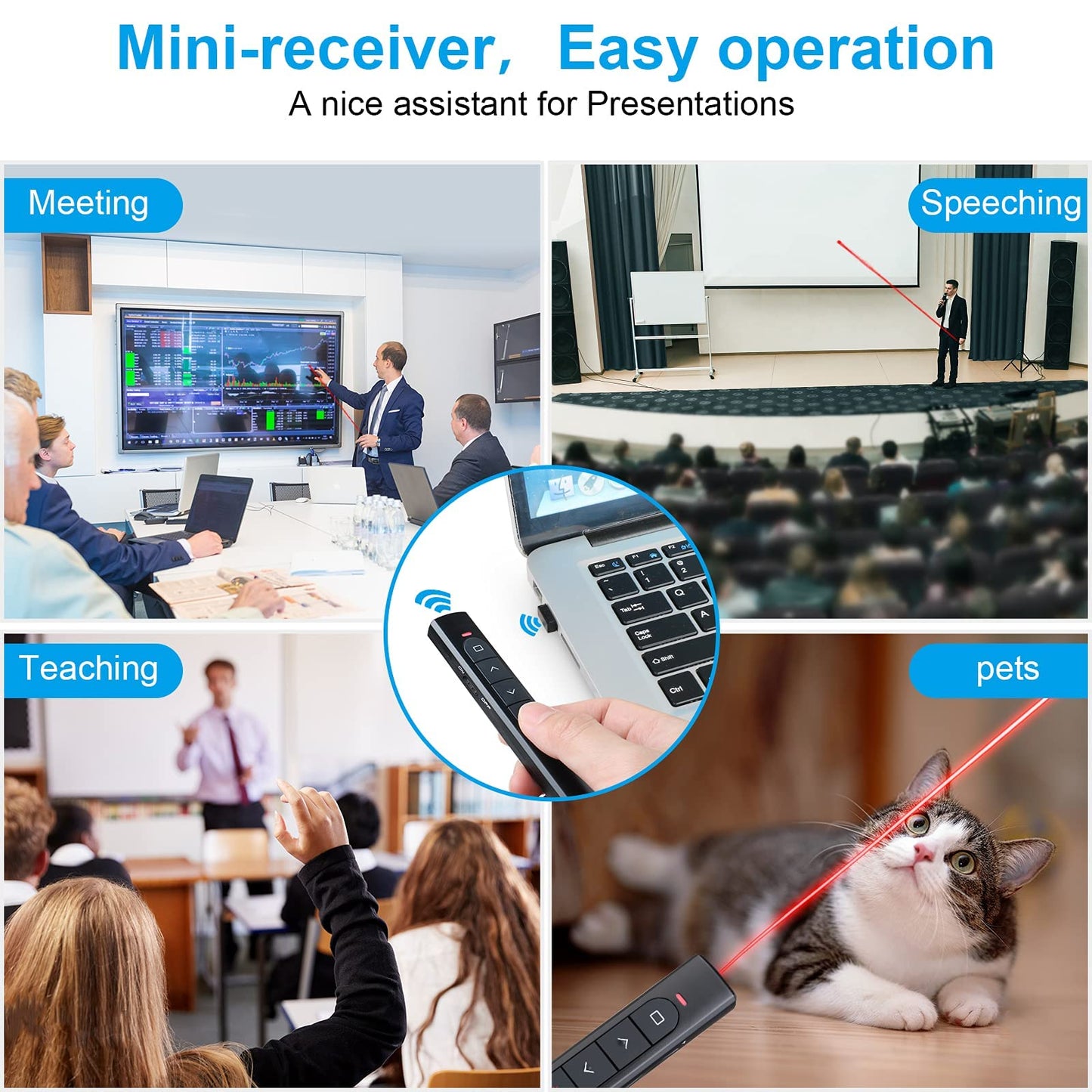 (2 Units) Wireless Presenter Remote, Presentation Clicker with Hyperlink & Volume Remote Control PowerPoint Office Presentation Clicker for Keynote/PPT/Mac/PC/Laptop