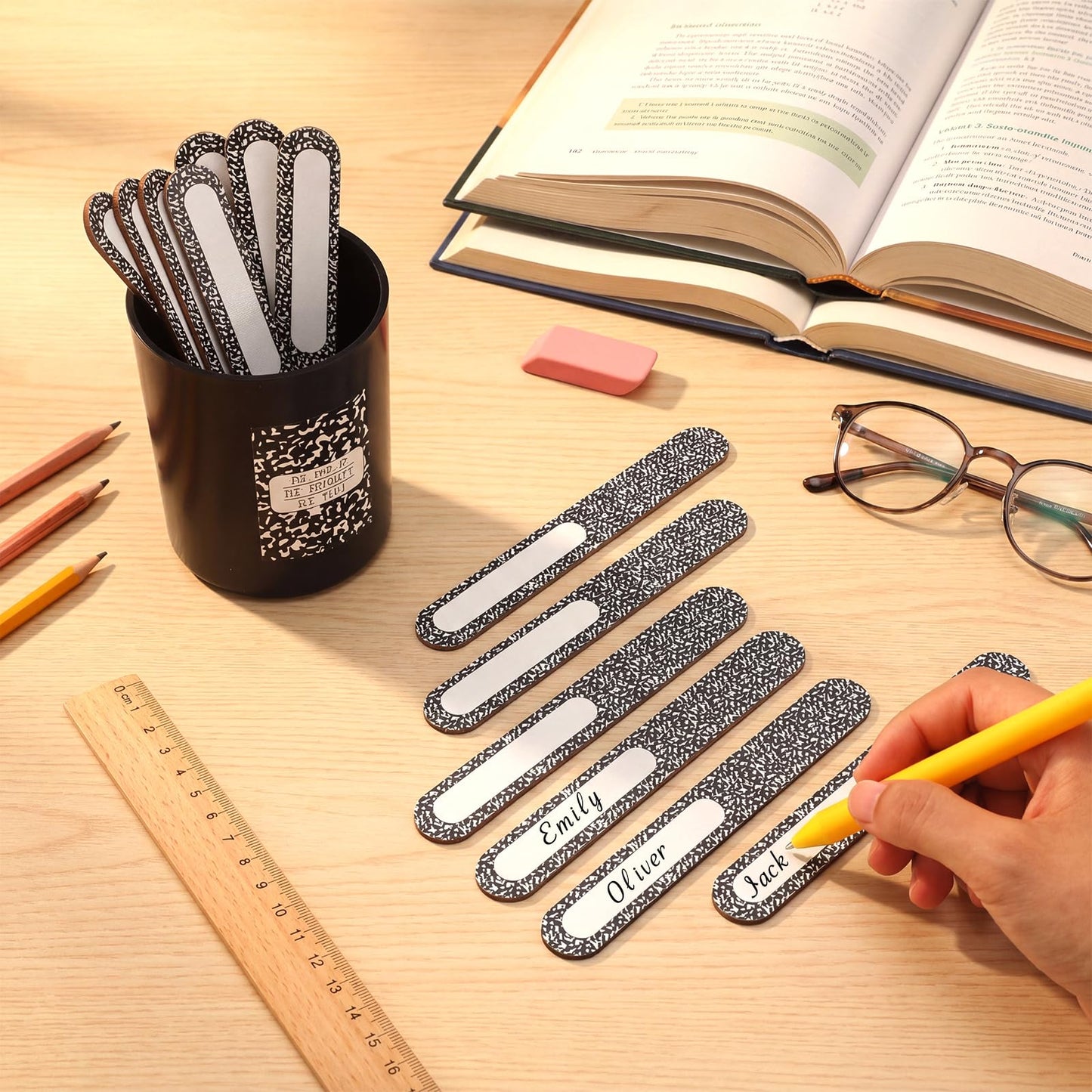 Ireer 122 Pcs Back to School Flip Name Sticks with Box and Sticker for Classroom Talking Flip Sticks Teacher Student Management Grouping Counting Tool Classroom Education Supplies(Composition)