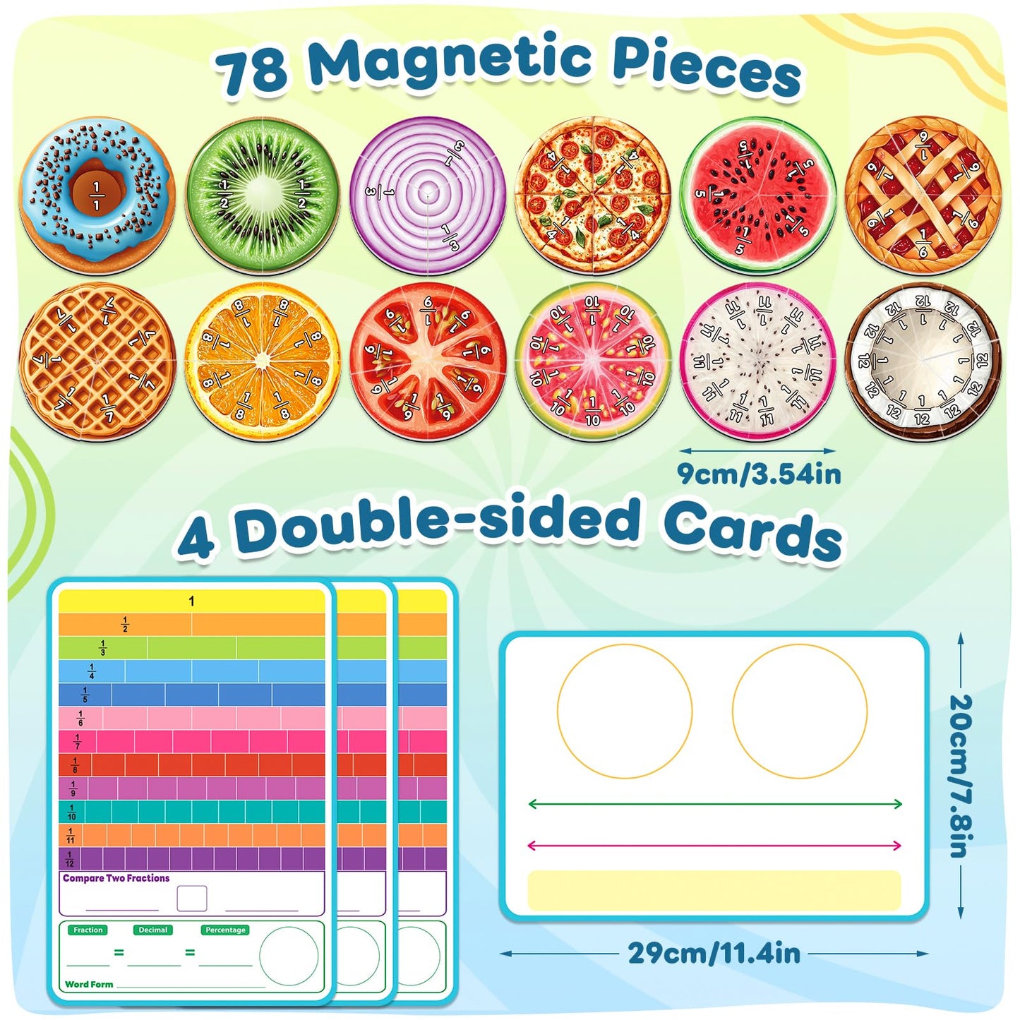 Laffunz Magnetic Fraction Tiles & Circles, Bars,Math Manipulatives, Fraction Manipulatives for 2nd, 3rd, 4th, 5th Grade Classroom Must Haves Teachers Whiteboard Teaching School Homeschool Supplies