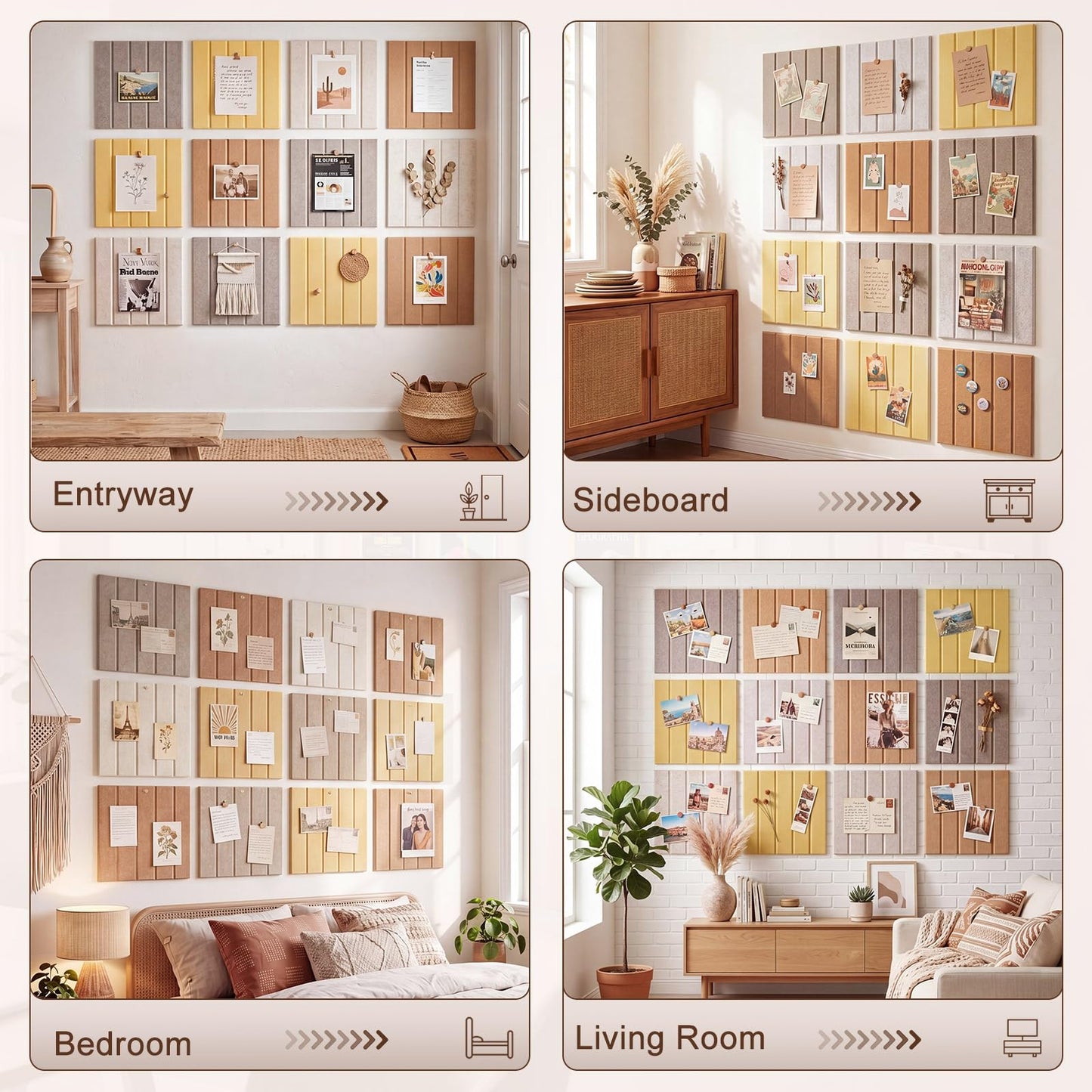 Chicplaid Large Felt Bulletin Board 48" x 36", Cork Board Alternative for Walls, 12 Pack Felt Wall Tiles with Self- Adhesive, Decorative Cork Boards Pin Bulletin Boards for Home Farmhouse Room Decor