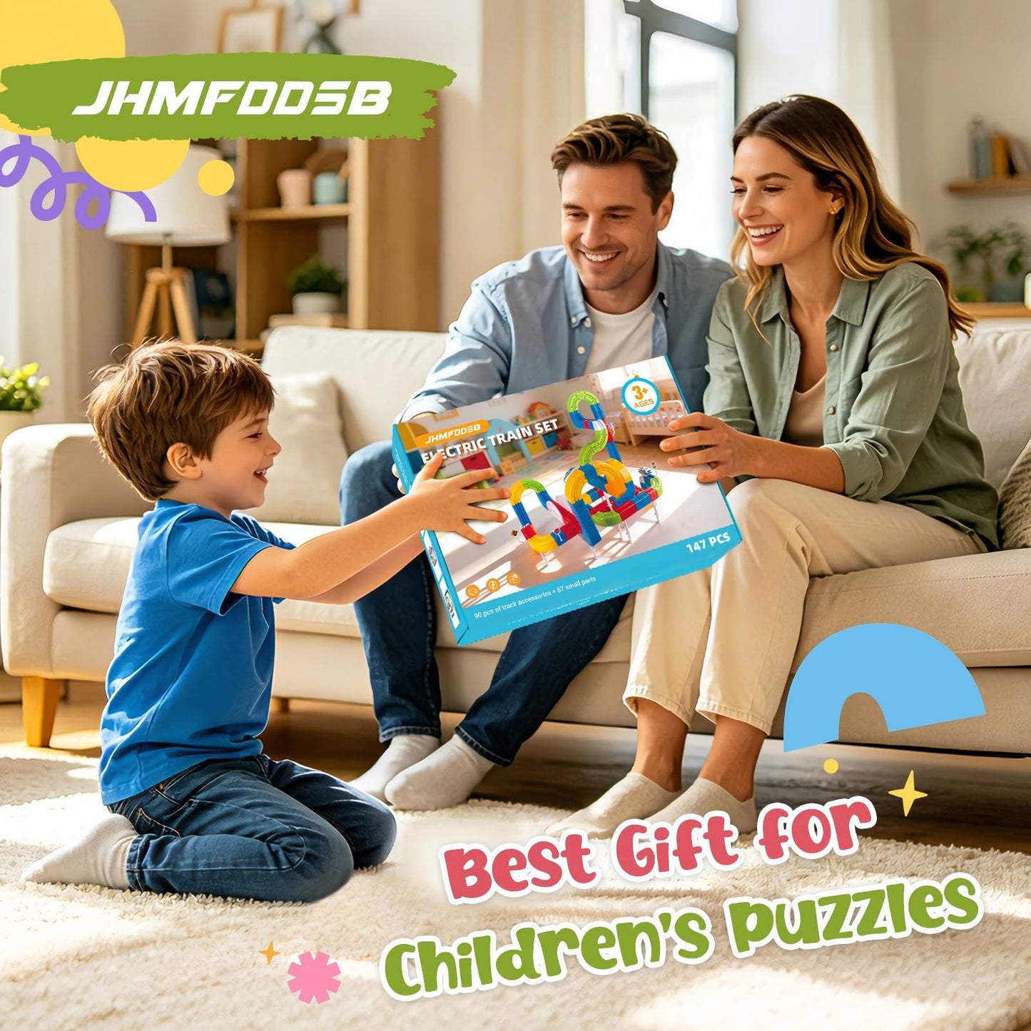 Electric Train Set for Kids, 147PCS (90 Track+2 Motorized Trains) 3D Gravity-Defying Cube Track, STEM Electric Train Set Educational Birthday Gift with Building Poster for Boys Girls Ages 3 4 5 6 7 8