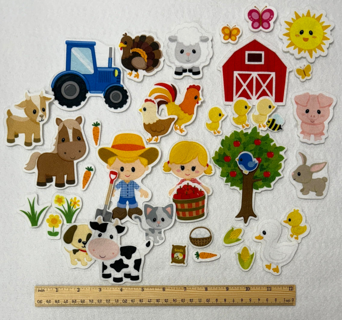 Story Time Felts 37 Piece Farm Animals Felt Figures for Flannel Board Set Small (Blonde Hair)
