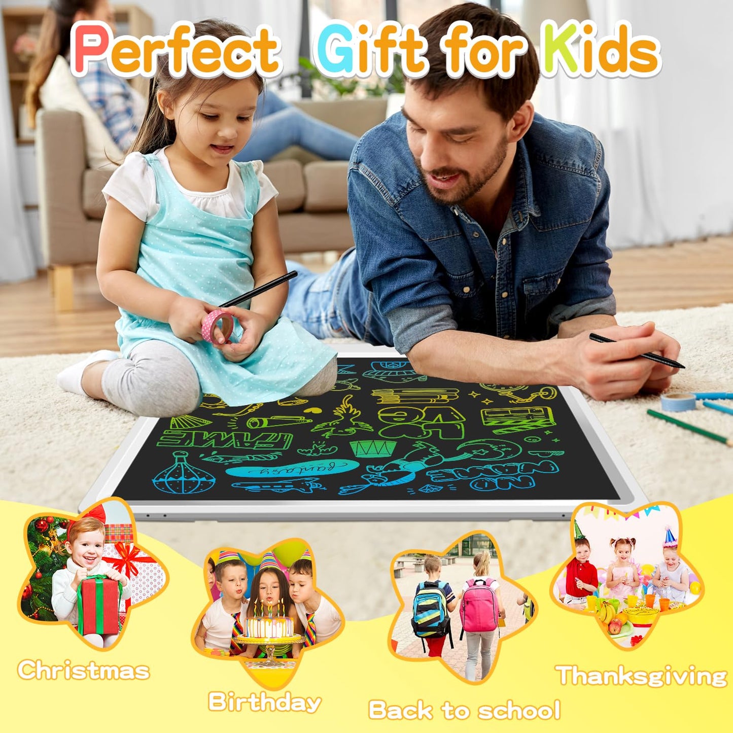 22 inch LCD Writing Tablet, Large Doodle Board for Kid with 2pens and Adjustable Bracket,Educational Learning Toys Christmas Birthday Gifts for Kids Adults Home School