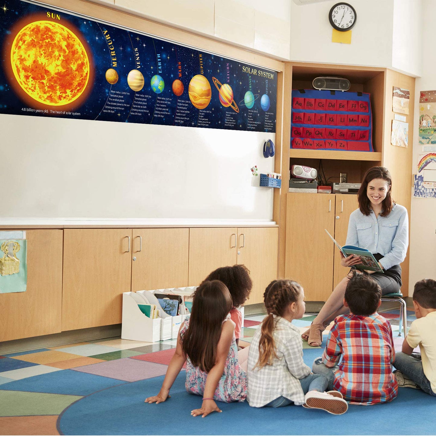 Sumind Solar System Poster Large 70.9x15.7in Science Banner, Space Decor for Classroom, Solar System Banner for Space Themed Party Decorations, Educational Backdrop